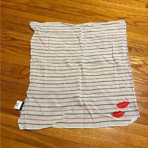 J. Crew Cream Striped Scarf with Red Lip Embroidery